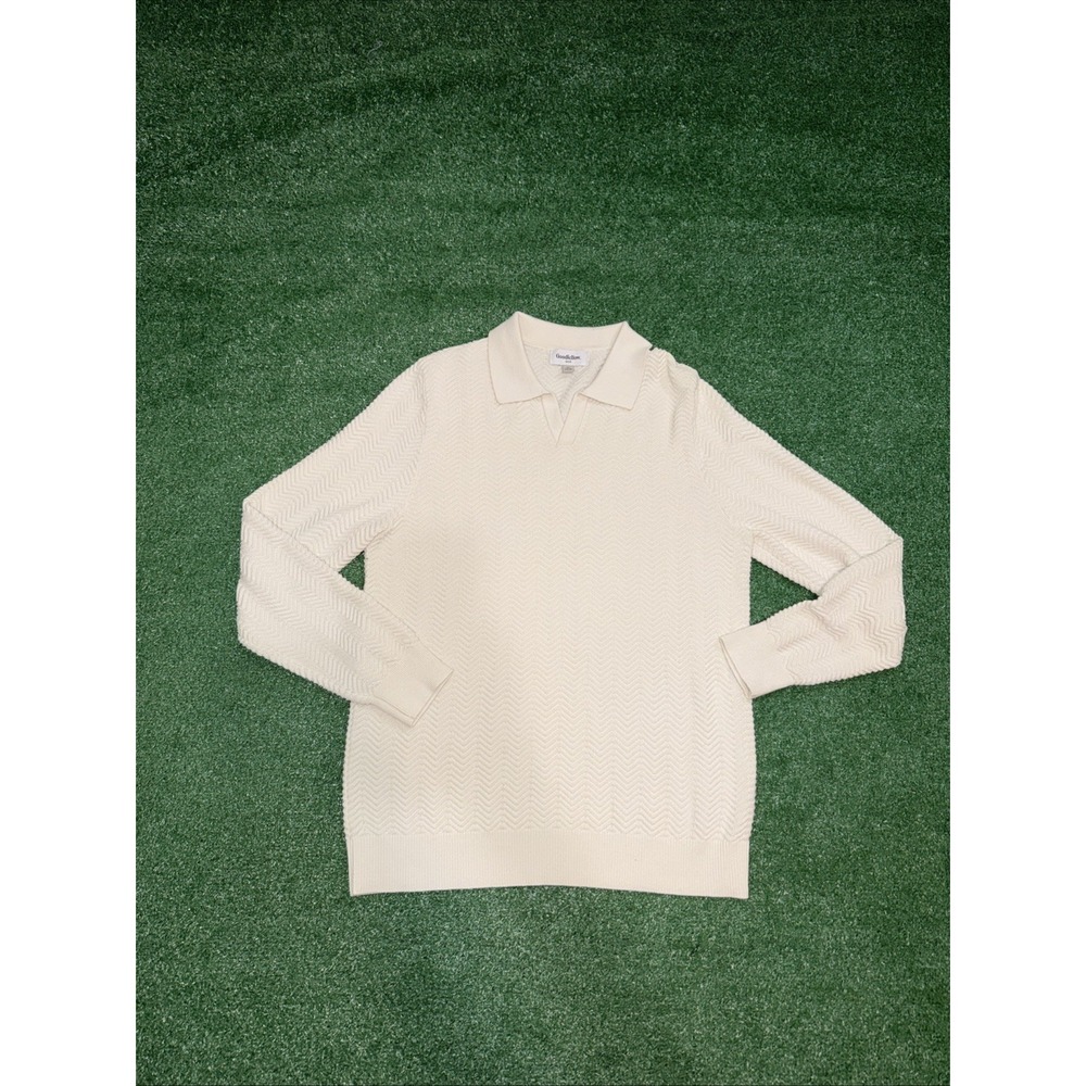 Goodfellow & Co Mens Size Medium Johnny Collared Polo Pullover Sweater Cream